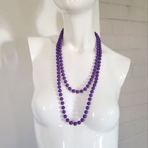 Vintage Hong Kong Long Purple Beaded Flapper Necklace